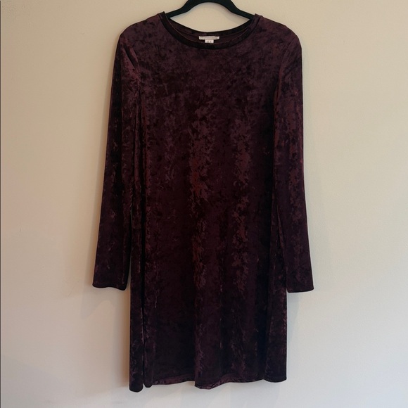 London Times Maroon Crushed Velvet long sleeve A line Dress Fall sz 10 - Picture 1 of 9